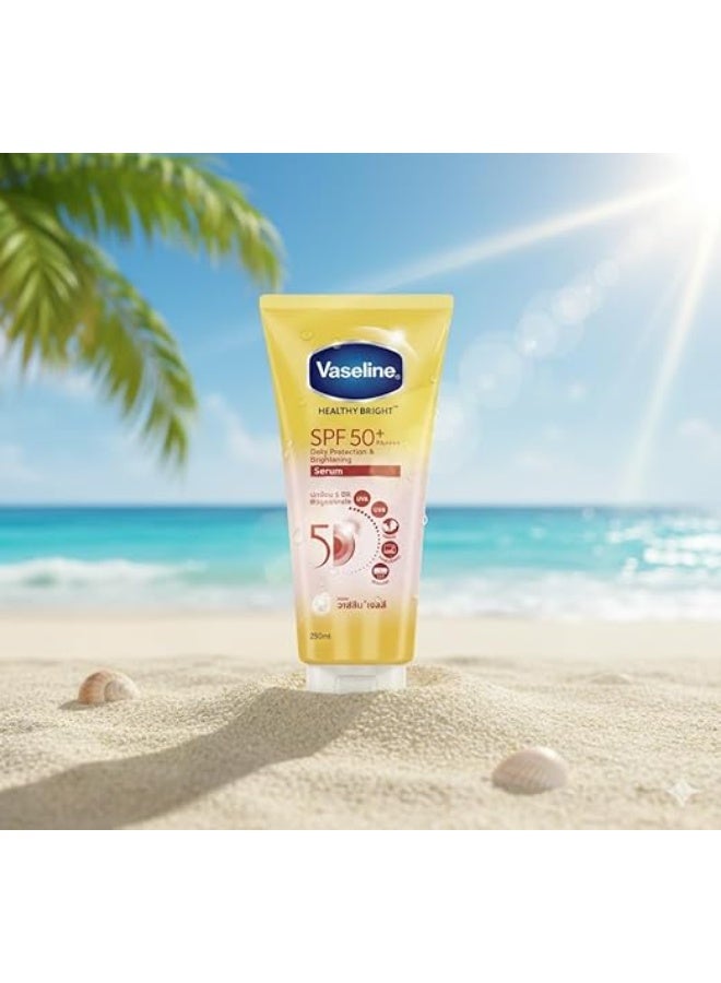 فازلين هيلثي برايت سيروم الحماية والتفتيح اليومي بعامل حماية من الشمس 50+ PA++++، 290 مل - حماية من الشمس والتلوث، نياسيناميد، فيتامين ج و هـ، سريع الامتصاص، غير دهني، يمنح البشرة إشراقة ويغذيها. - Image 3